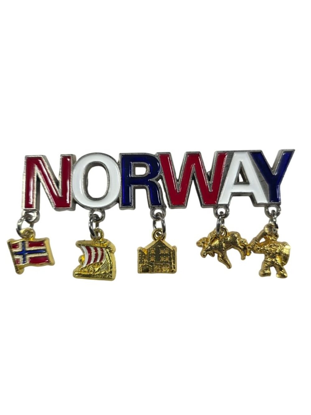 Norway Souvenir Metal Magnet With Charms Flag Viking Ship House Moose Viking